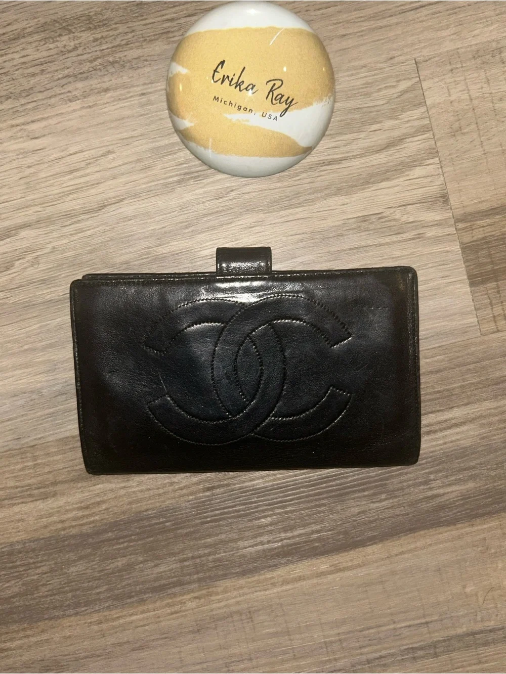 CHANEL Black Lambskin Leather Long Wallet